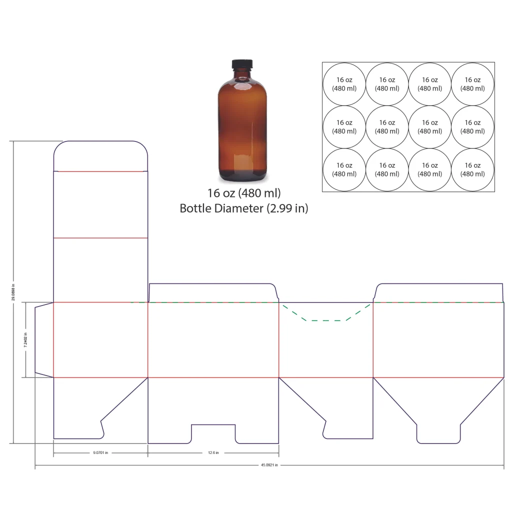480ml Bottle Shelf Ready Display Box Template - 16 oz, 12 Boston Bottles
