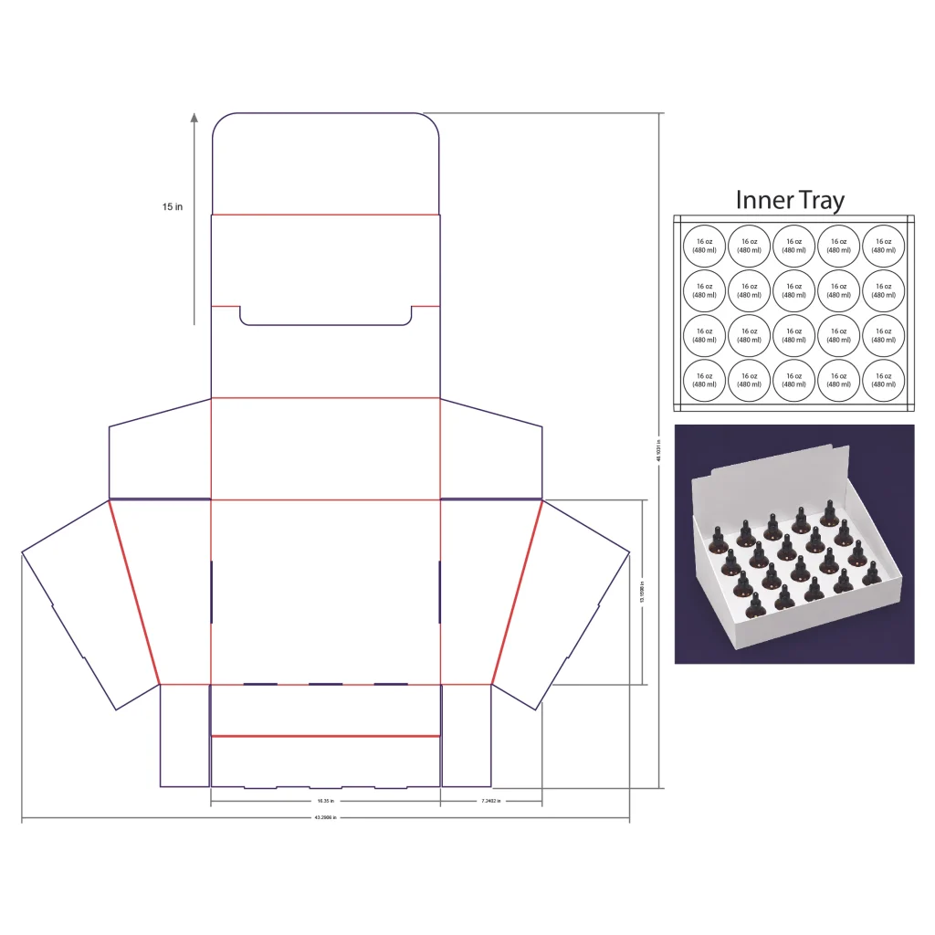 480ml Bottle Counter Display Box Template - 16 oz, 20 Boston Bottles