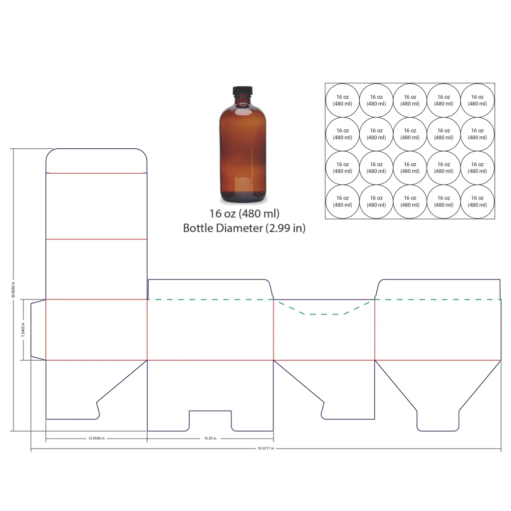 480ml Bottle Shelf Ready Display Box Template - 16 oz, 20 Boston Bottles