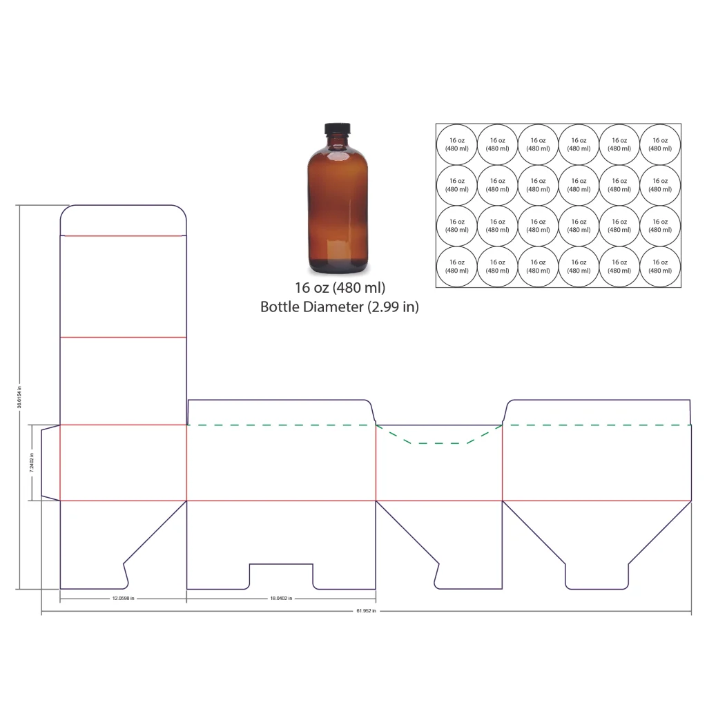 480ml Bottle Shelf Ready Display Box Template - 16 oz, 24 Boston Bottles