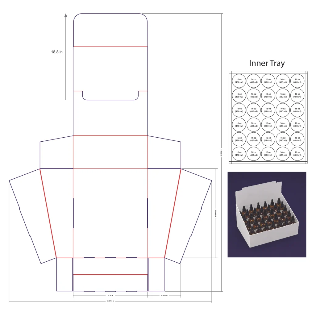 480ml Bottle Counter Display Box Template - 16 oz, 30 Boston Bottles