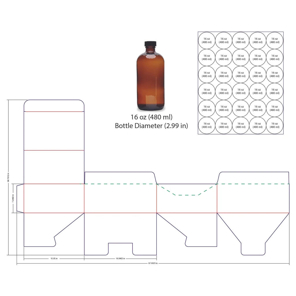 480ml Bottle Shelf Ready Display Box Template - 16 oz, 30 Boston Bottles