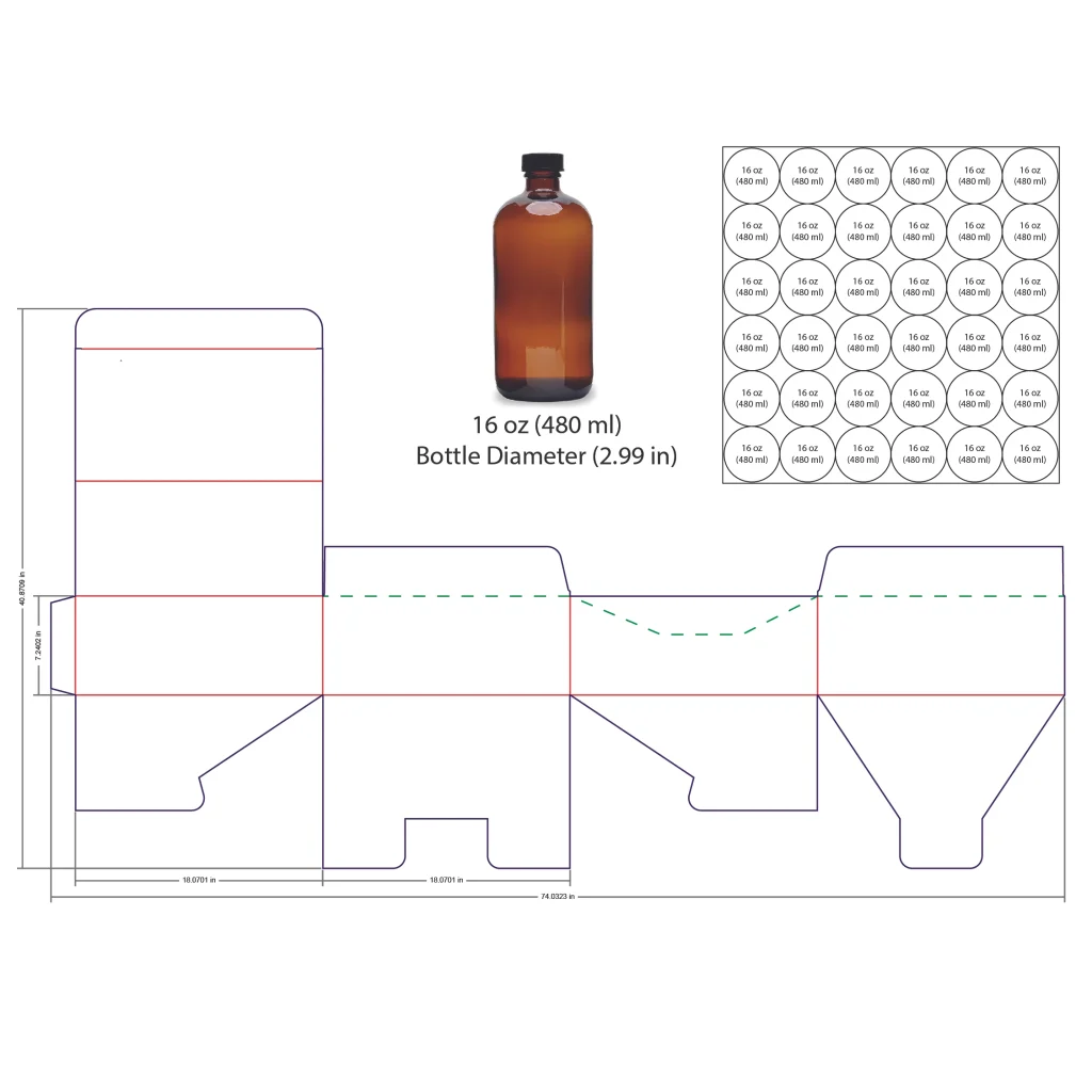 480ml Bottle Shelf Ready Display Box Template - 16 oz, 36 Boston Bottles