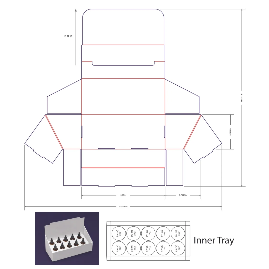 60ml Bottle Counter Display Box Template - 2 oz, 10 Boston Bottles