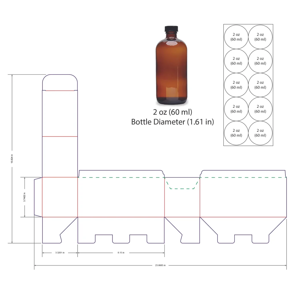 60ml Bottle Shelf Ready Display Box Template - 2 oz, 10 Boston Bottles