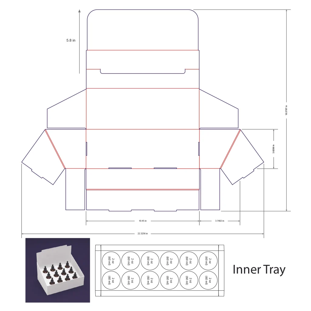 60ml Bottle Counter Display Box Template - 2 oz, 12 Boston Bottles