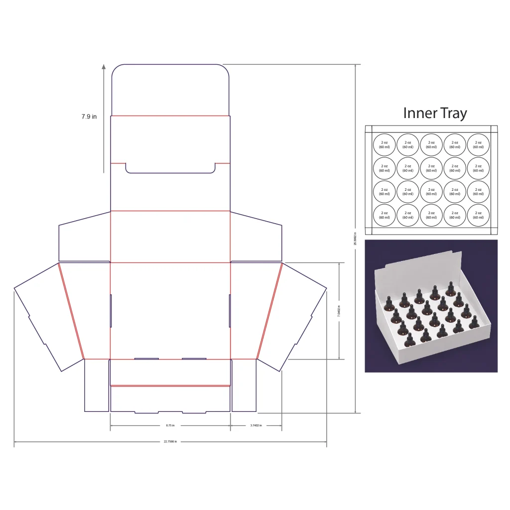 60ml Bottle Counter Display Box Template - 2 oz, 20 Boston Bottles