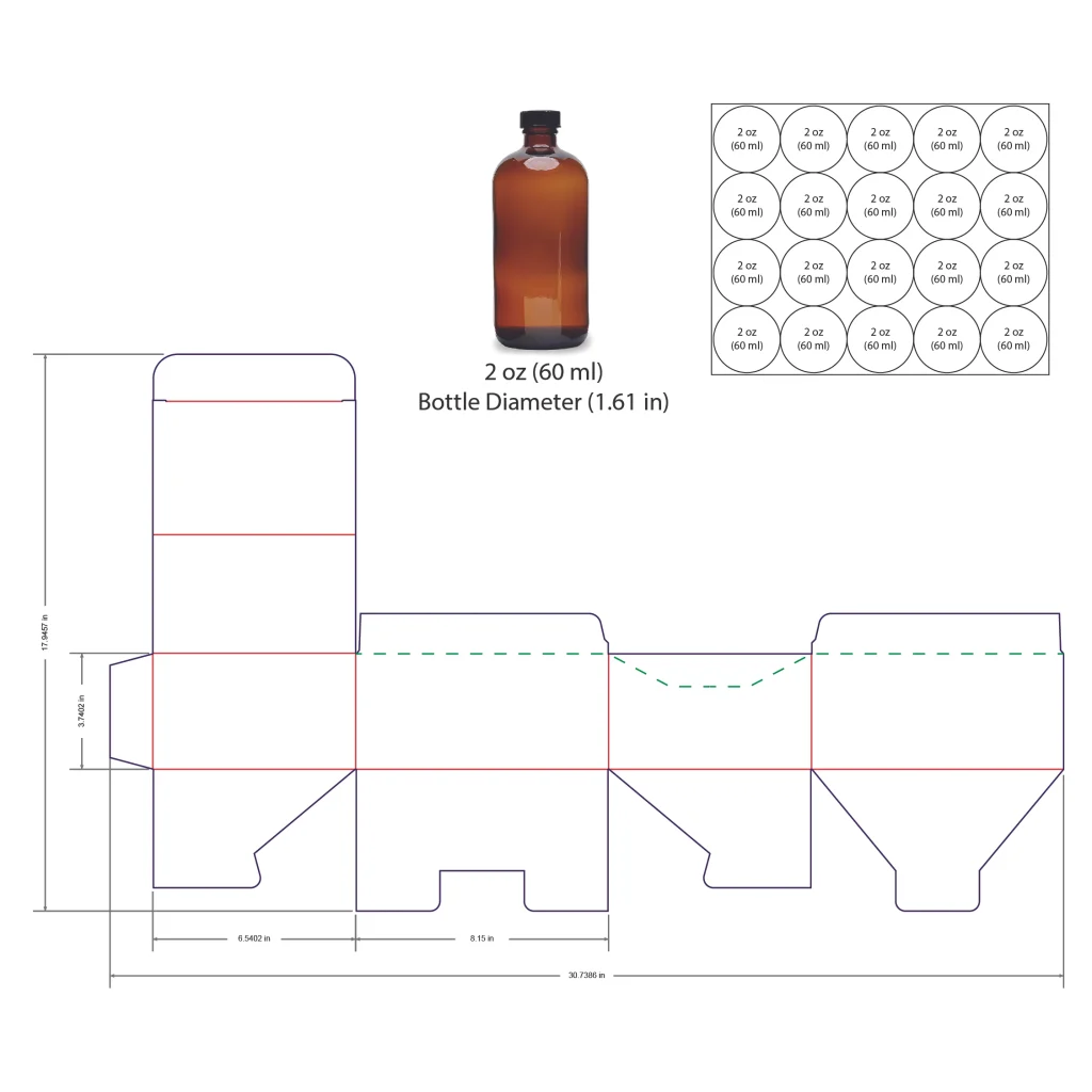 60ml Bottle Shelf Ready Display Box Template - 2 oz, 20 Boston Bottles