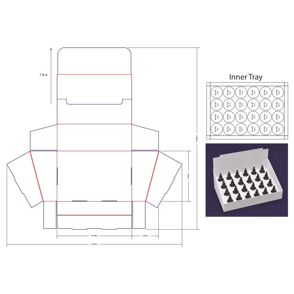 60ml Bottle Counter Display Box Template - 2 oz, 24 Boston Bottles