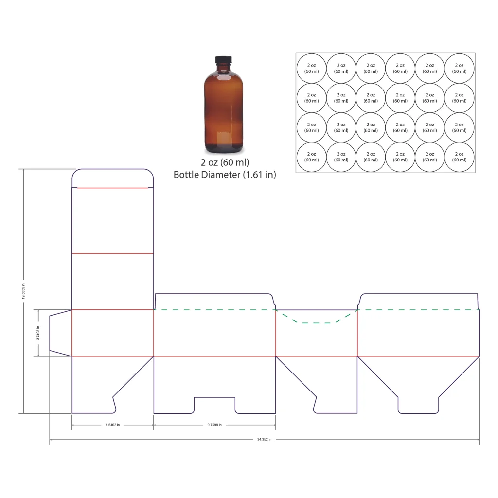 60ml Bottle Shelf Ready Display Box Template - 2 oz, 24 Boston Bottles