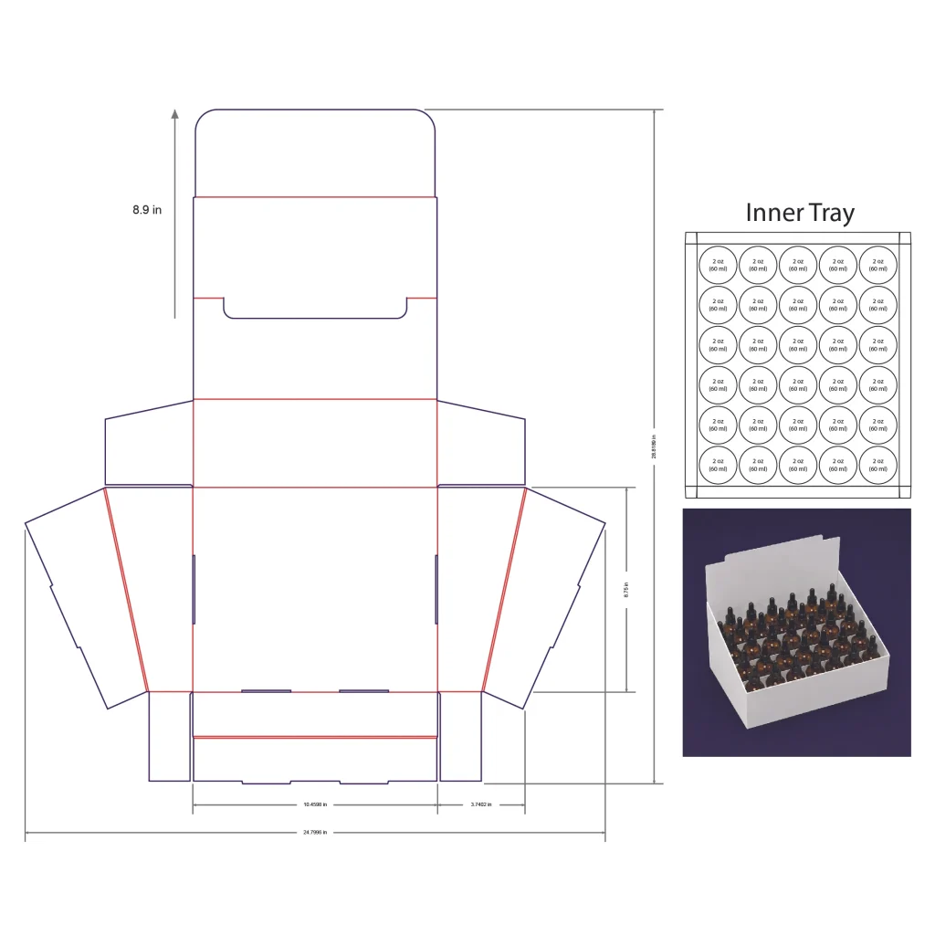 60ml Bottle Counter Display Box Template - 2 oz, 30 Boston Bottles