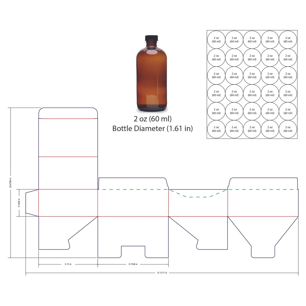 60ml Bottle Shelf Ready Display Box Template - 2 oz, 30 Boston Bottles