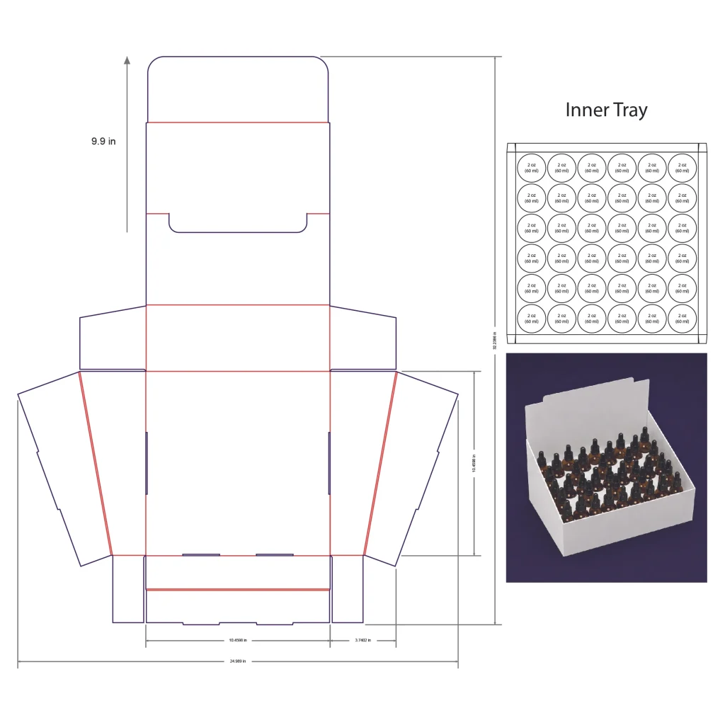 60ml Bottle Counter Display Box Template - 2 oz, 36 Boston Bottles