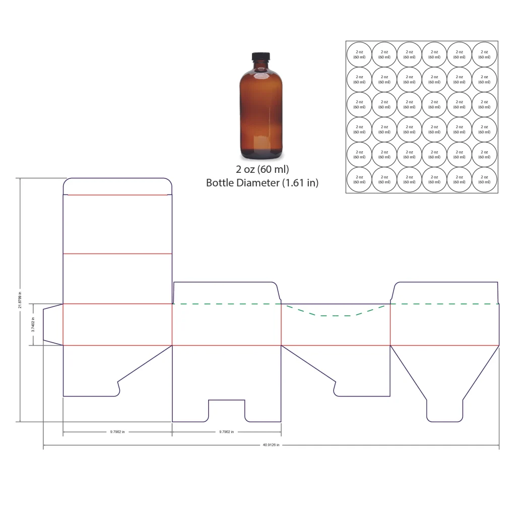 60ml Bottle Shelf Ready Display Box Template - 2 oz, 36 Boston Bottles