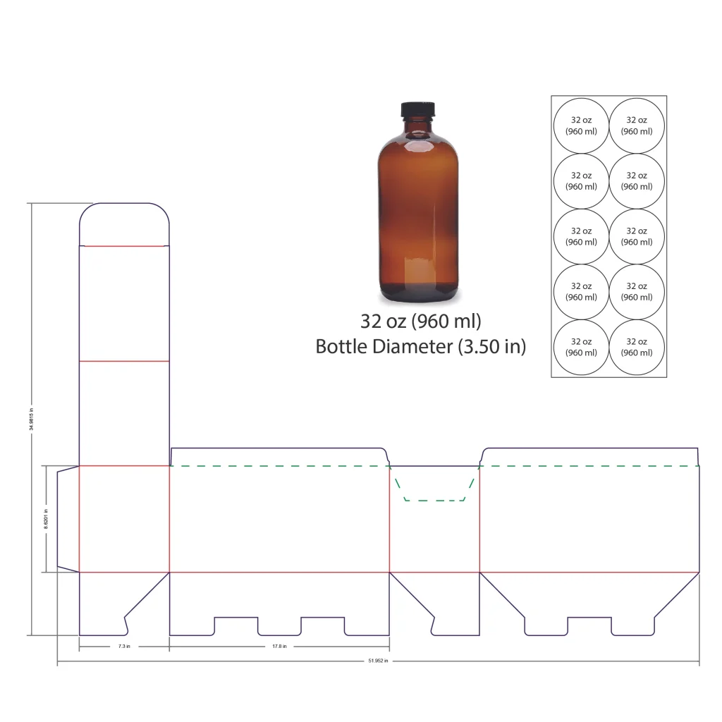 960ml Bottle Shelf Ready Display Box Template - 32 oz, 10 Boston Bottles