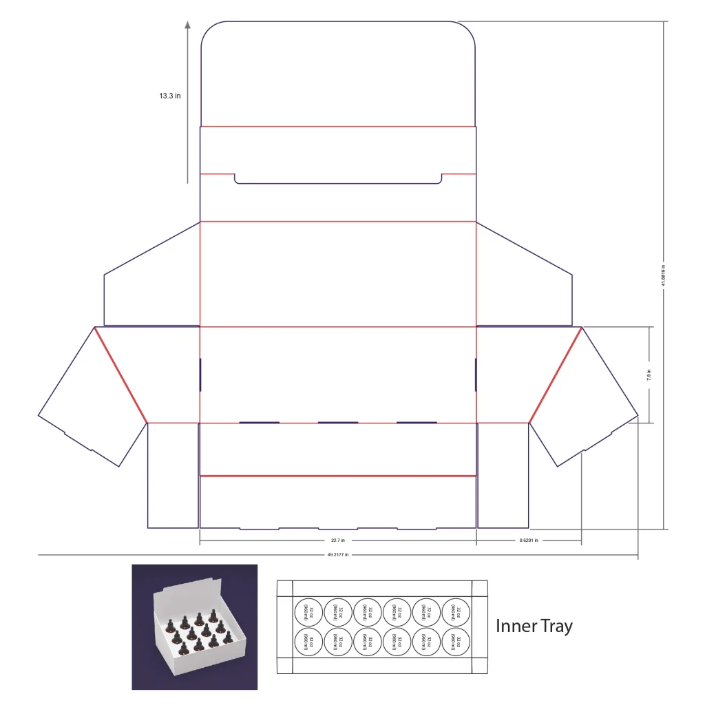 960ml Bottle Counter Display Box Template - 32 oz, 12 Boston Bottles