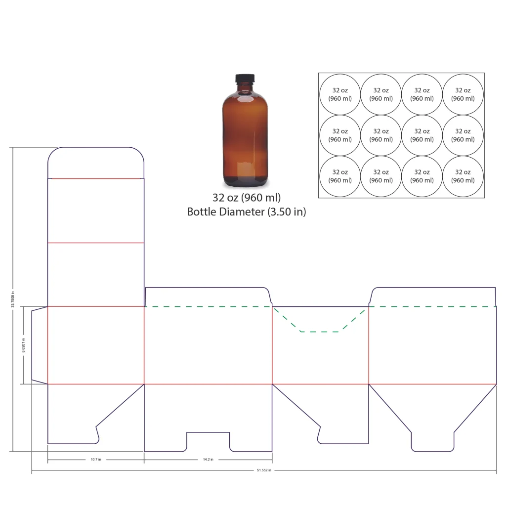 960ml Bottle Shelf Ready Display Box Template - 32 oz, 12 Boston Bottles