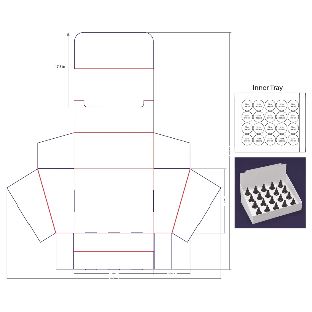960ml Bottle Counter Display Box Template - 32 oz, 20 Boston Bottles