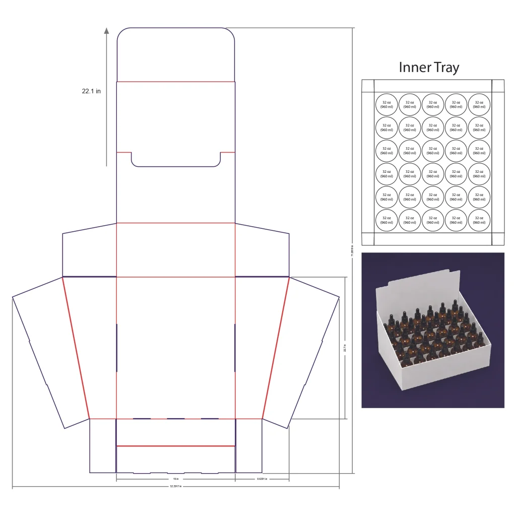 960ml Bottle Counter Display Box Template - 32 oz, 30 Boston Bottles