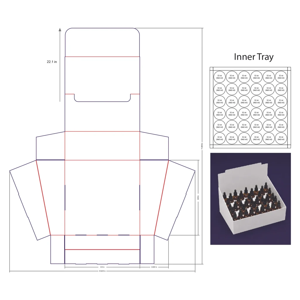 960ml Bottle Counter Display Box Template - 32 oz, 36 Boston Bottles