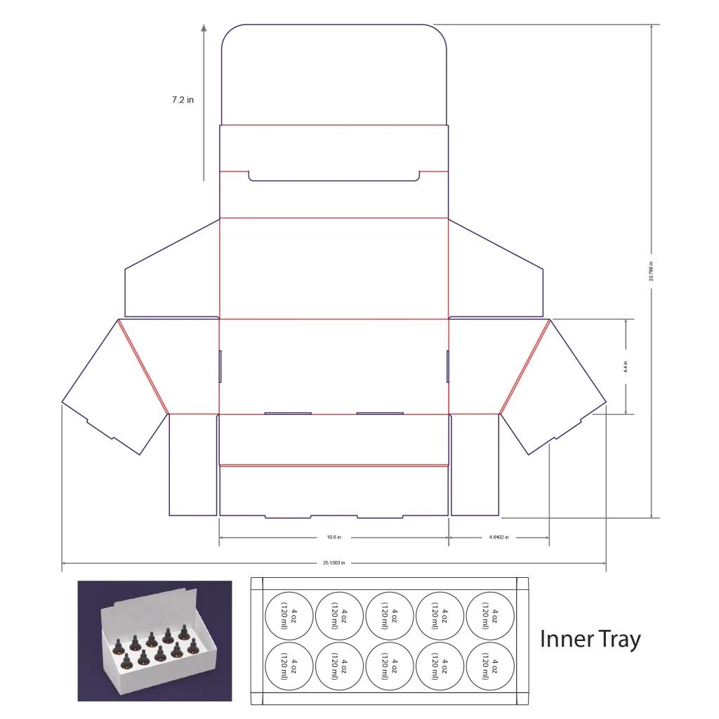 120ml Bottle Counter Display Box Template - 4 oz, 10 Boston Bottles