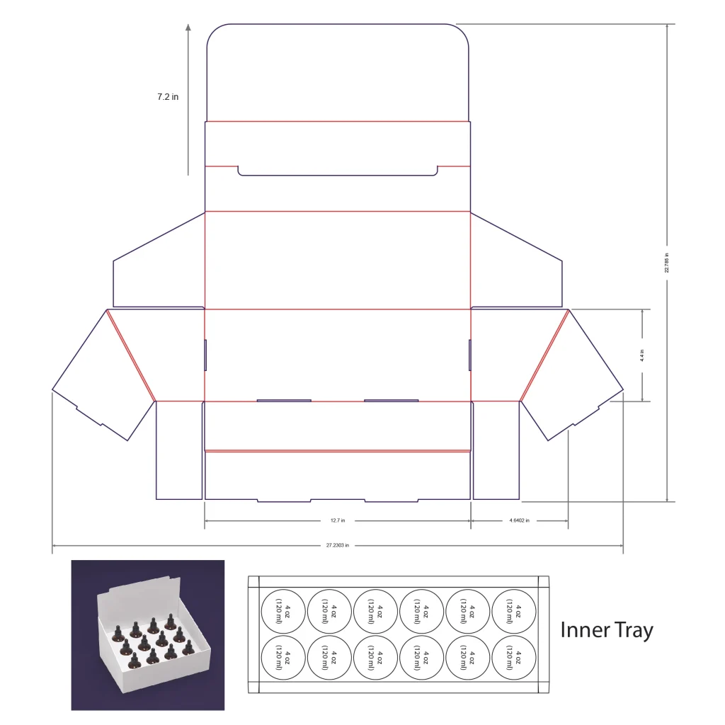 120ml Bottle Counter Display Box Template - 4 oz, 12 Boston Bottles