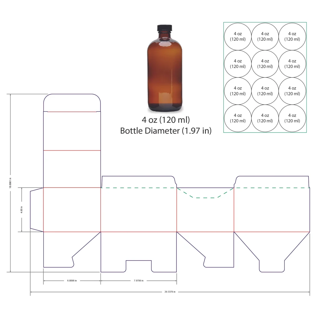 120ml Bottle Shelf Ready Display Box Template - 4 oz, 12 Boston Bottles