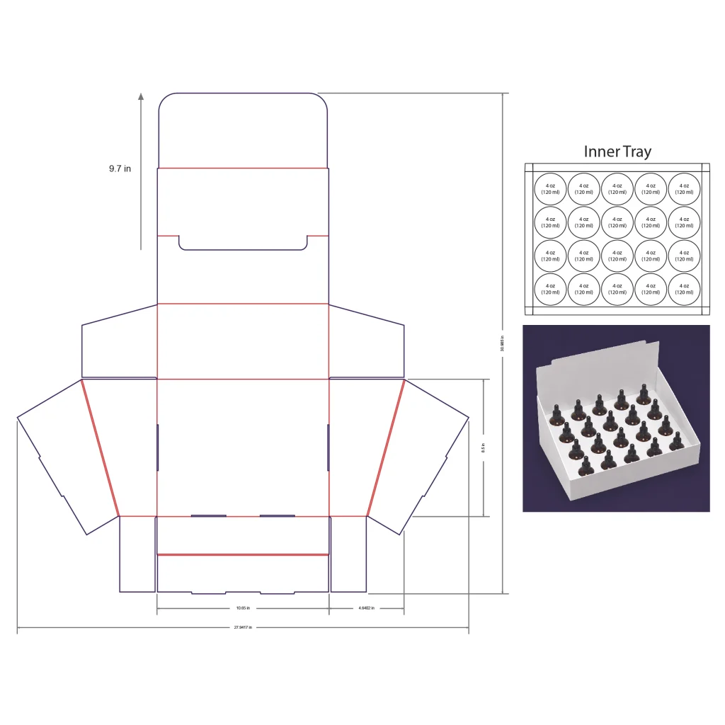 120ml Bottle Counter Display Box Template - 4 oz, 20 Boston Bottles