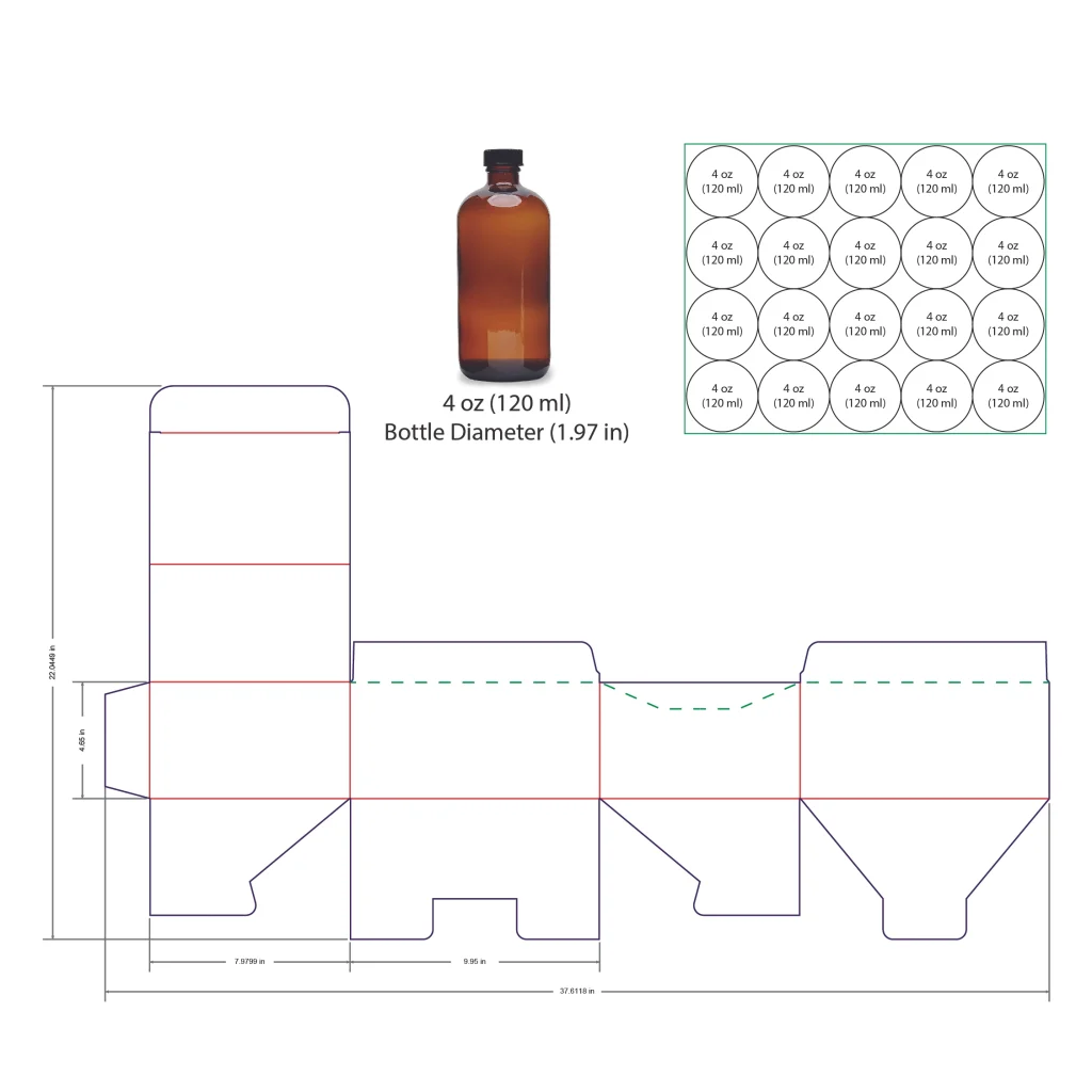 120ml Bottle Shelf Ready Display Box Template - 4 oz, 20 Boston Bottles