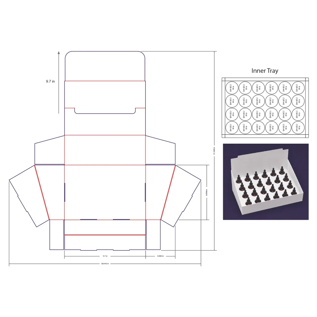 120ml Bottle Counter Display Box Template - 4 oz, 24 Boston Bottles
