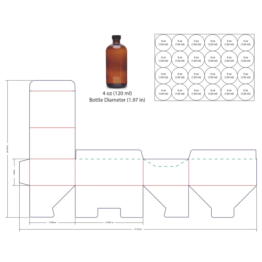 120ml Bottle Shelf Ready Display Box Template - 4 oz, 24 Boston Bottles
