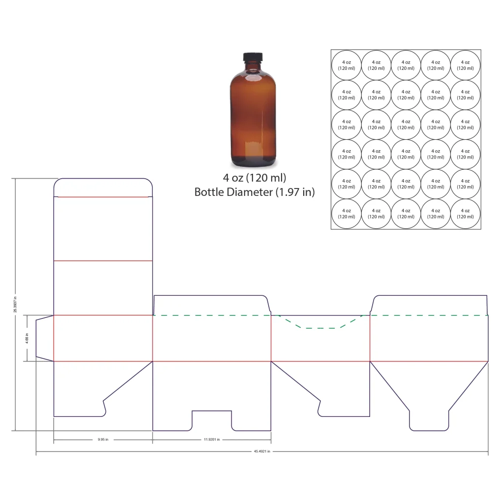 120ml Bottle Shelf Ready Display Box Template - 4 oz, 30 Boston Bottles