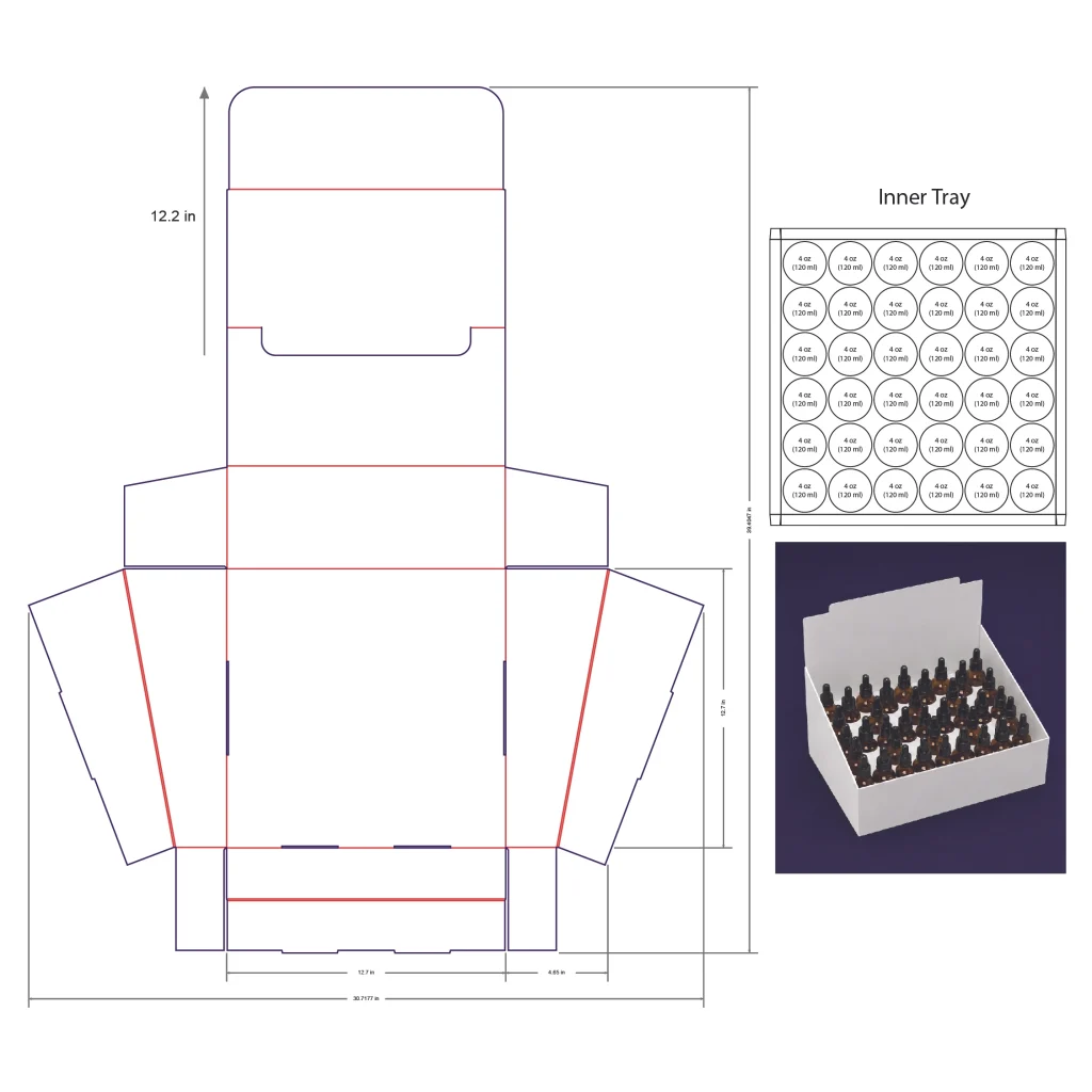120ml Bottle Counter Display Box Template - 4 oz, 36 Boston Bottles