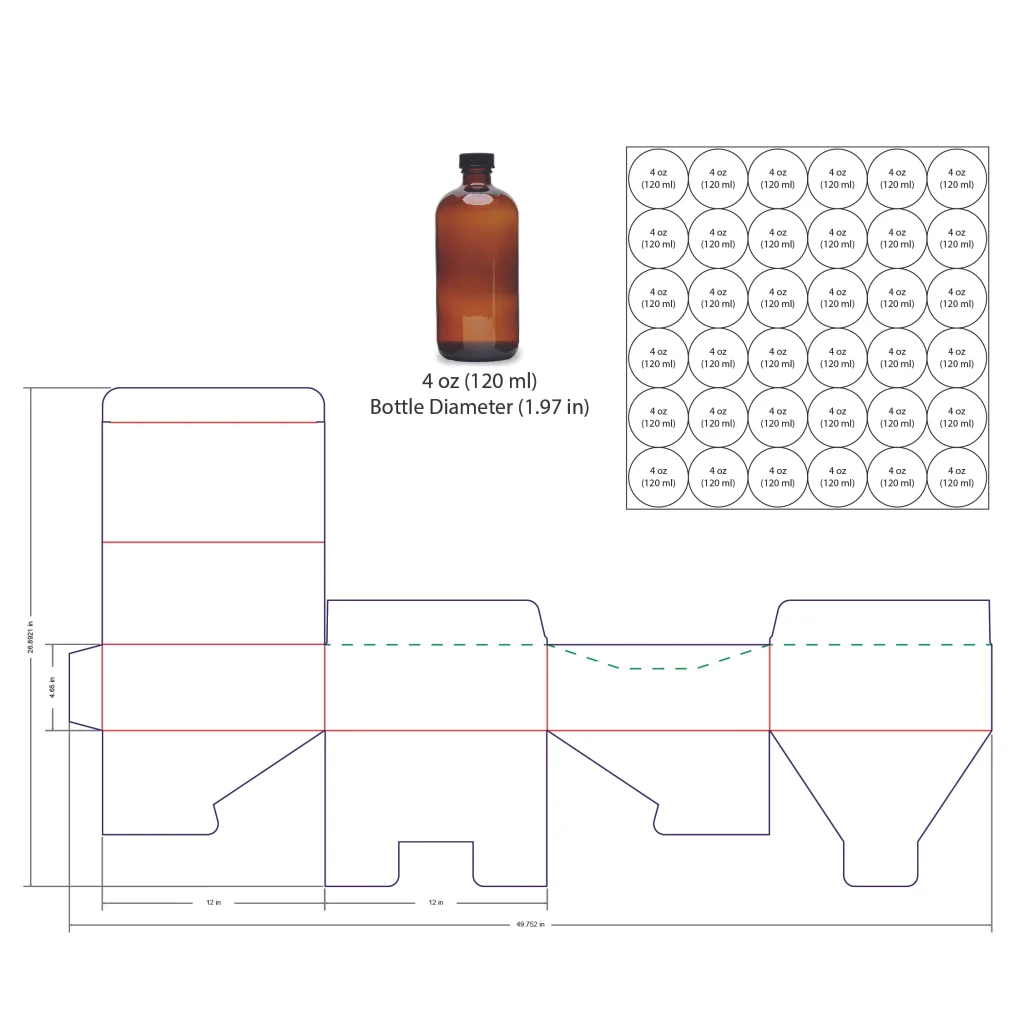 120ml Bottle Shelf Ready Display Box Template - 4 oz, 36 Boston Bottles