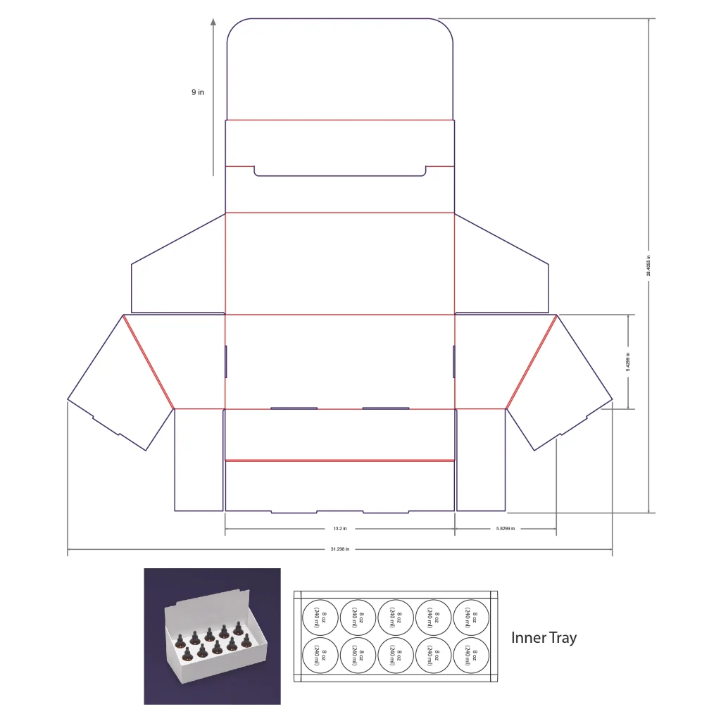 240ml Bottle Counter Display Box Template - 8 oz, 10 Boston Bottles