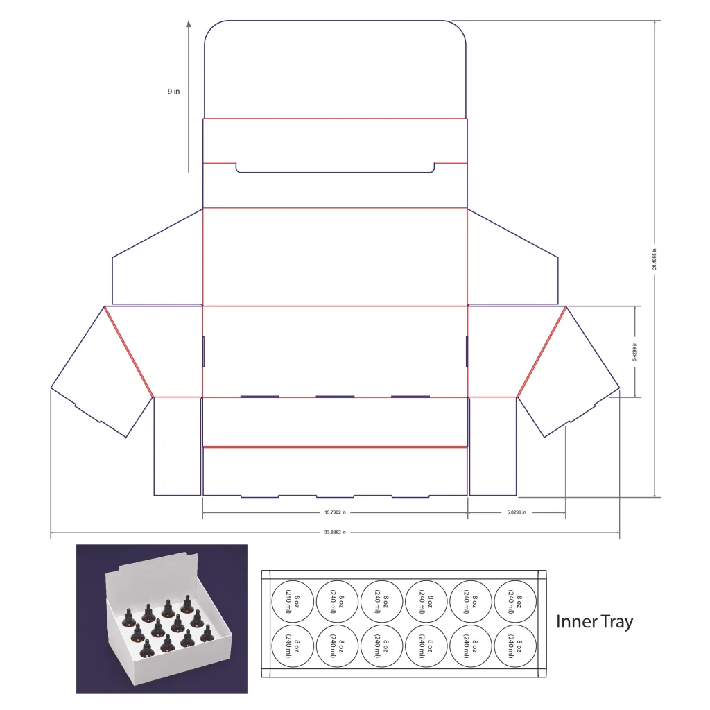 240ml Bottle Counter Display Box Template - 8 oz, 12 Boston Bottles