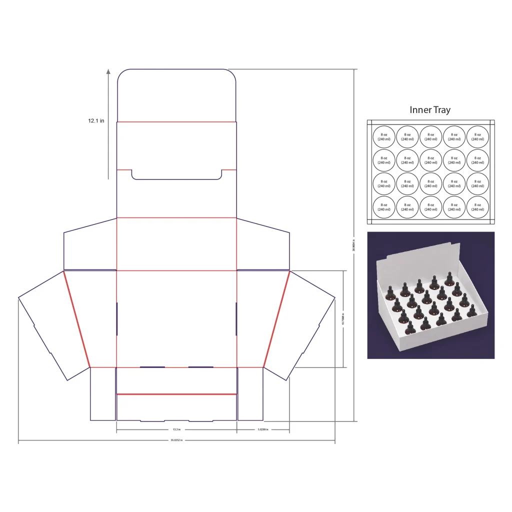 240ml Bottle Counter Display Box Template - 8 oz, 20 Boston Bottles