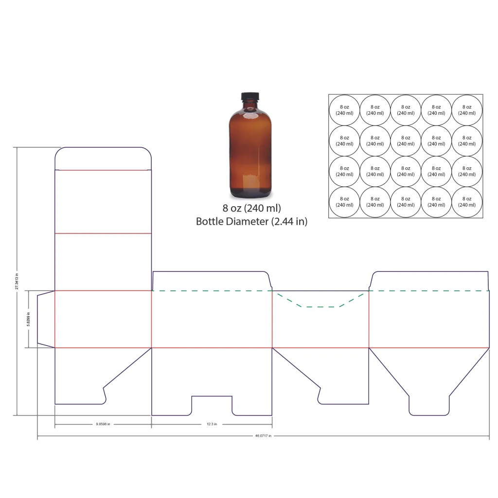 240ml Bottle Shelf Ready Display Box Template - 8 oz, 20 Boston Bottles