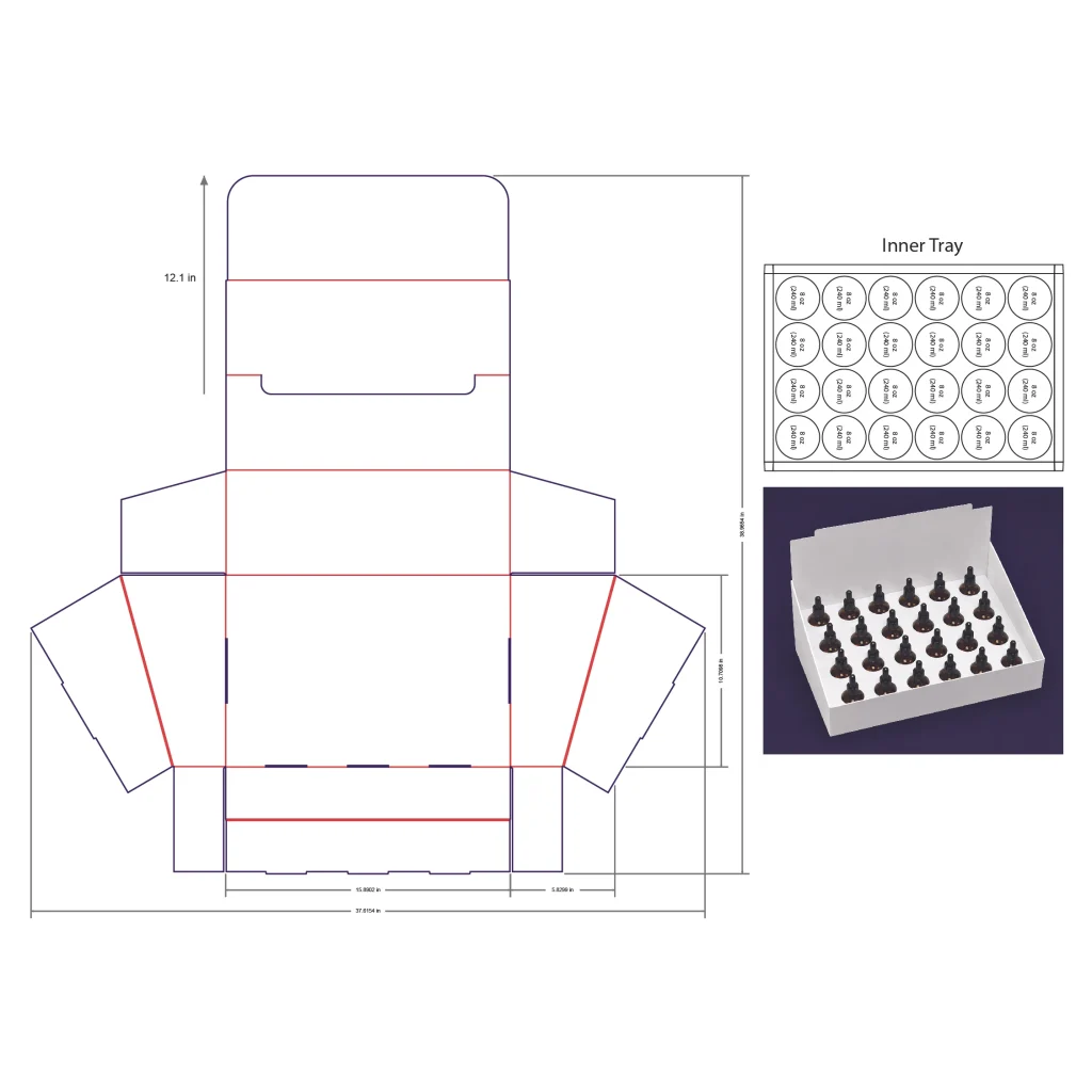 240ml Bottle Counter Display Box Template - 8 oz, 24 Boston Bottles