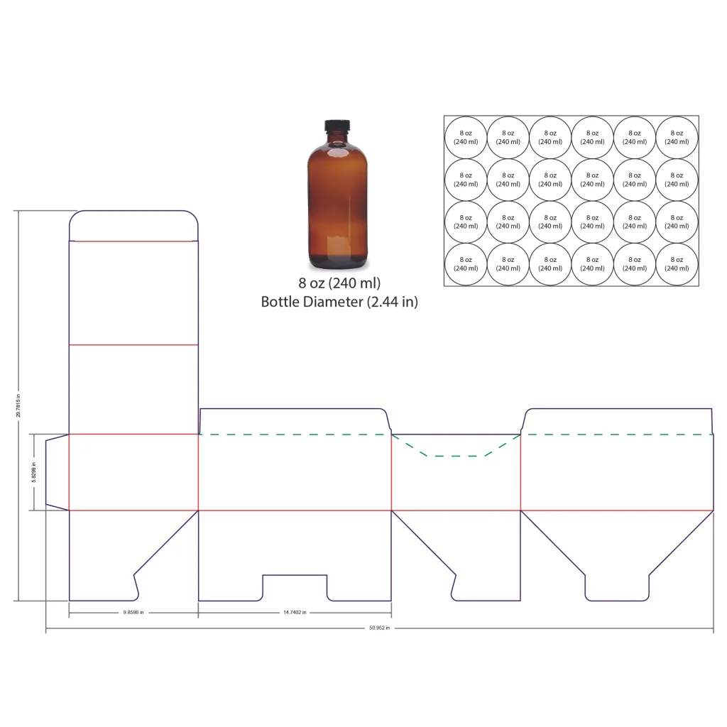 240ml Bottle Shelf Ready Display Box Template - 8 oz, 24 Boston Bottles