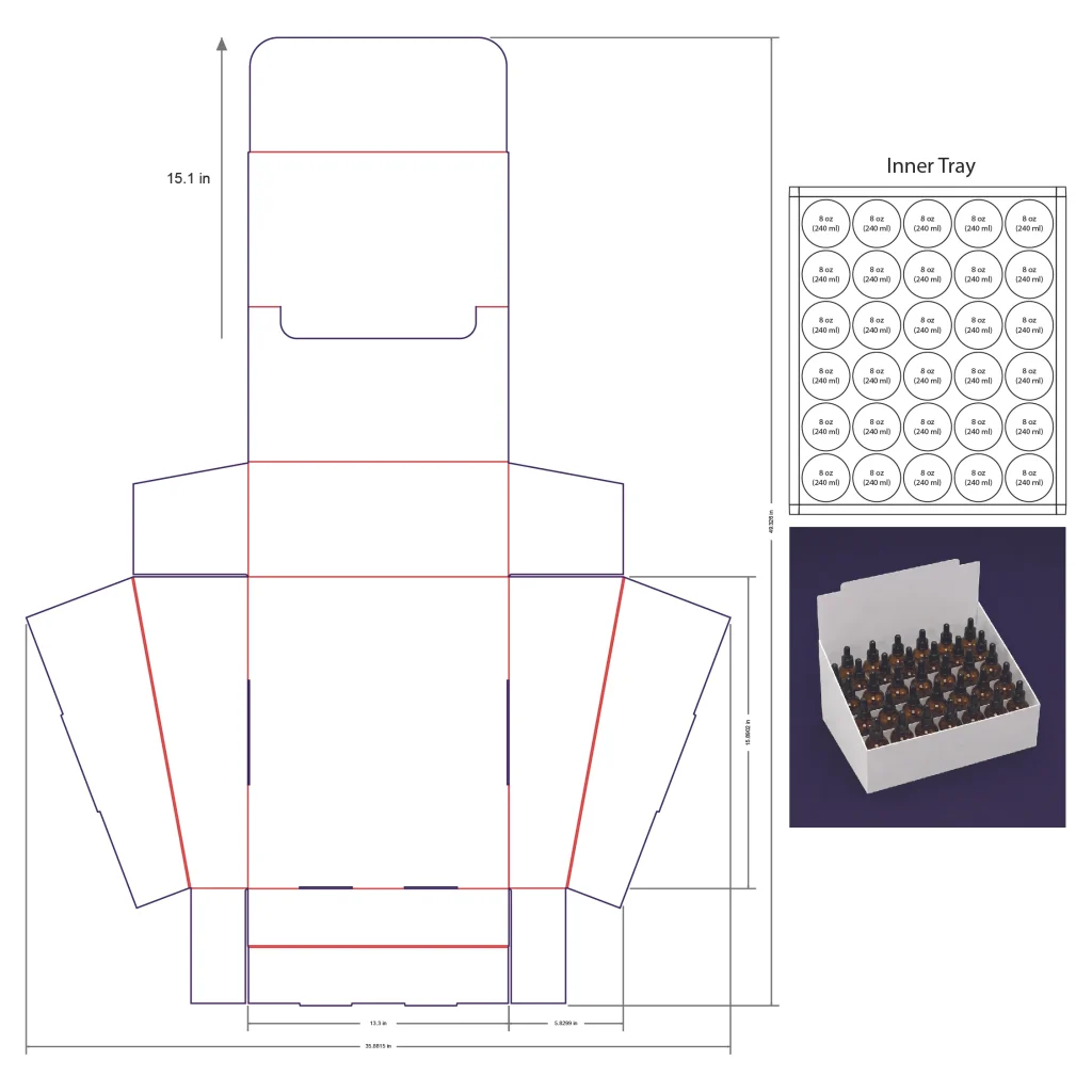 240ml Bottle Counter Display Box Template - 8 oz, 30 Boston Bottles
