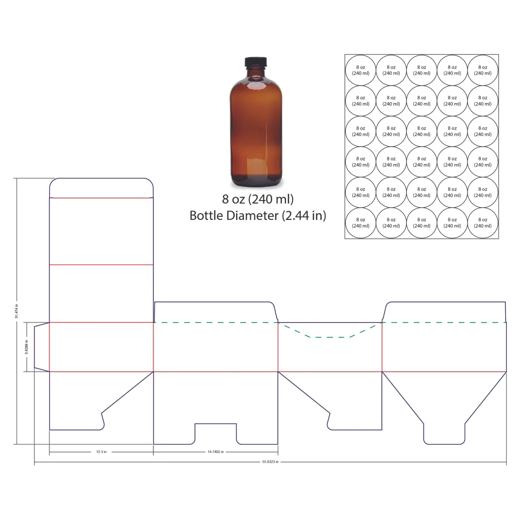 240ml Bottle Shelf Ready Display Box Template - 8 oz, 30 Boston Bottles