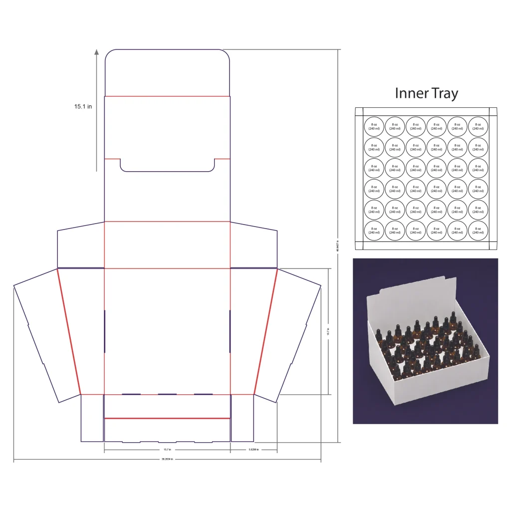 240ml Bottle Counter Display Box Template - 8 oz, 36 Boston Bottles