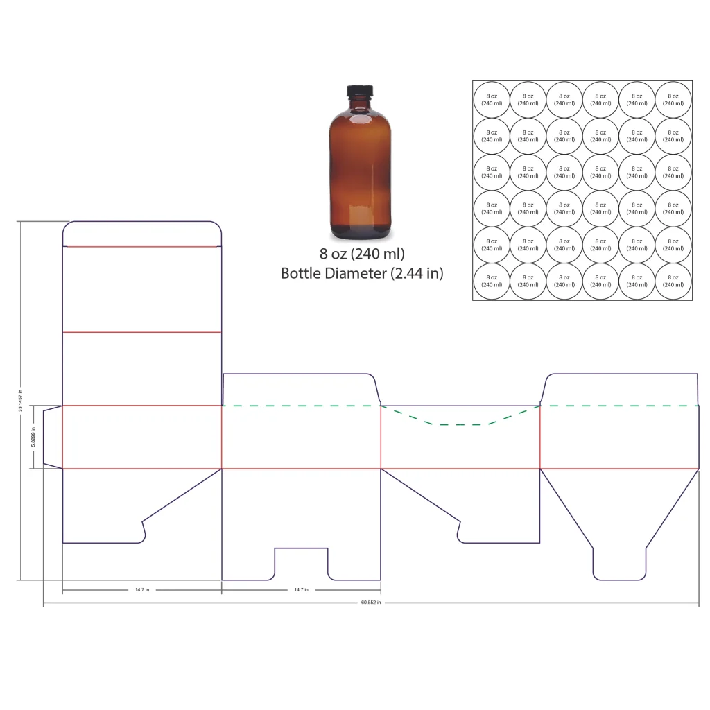 240ml Bottle Shelf Ready Display Box Template - 8 oz, 36 Boston Bottles