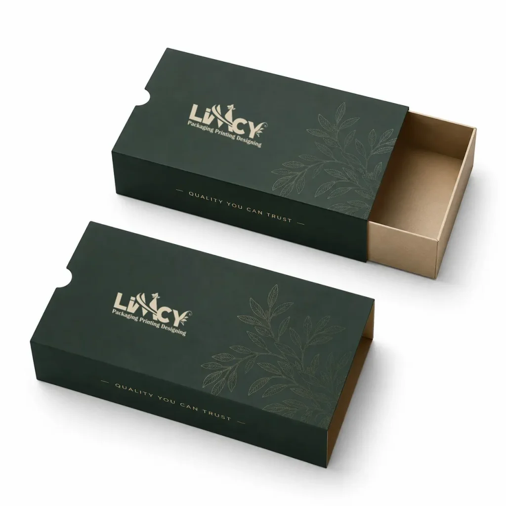 Affordable apparel boxes with custom drawer-style packaging for small clothing brands and retail apparel products.