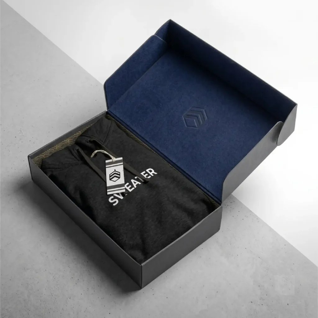 Eco-friendly apparel packaging boxes made from recyclable materials for sustainable fashion brands.