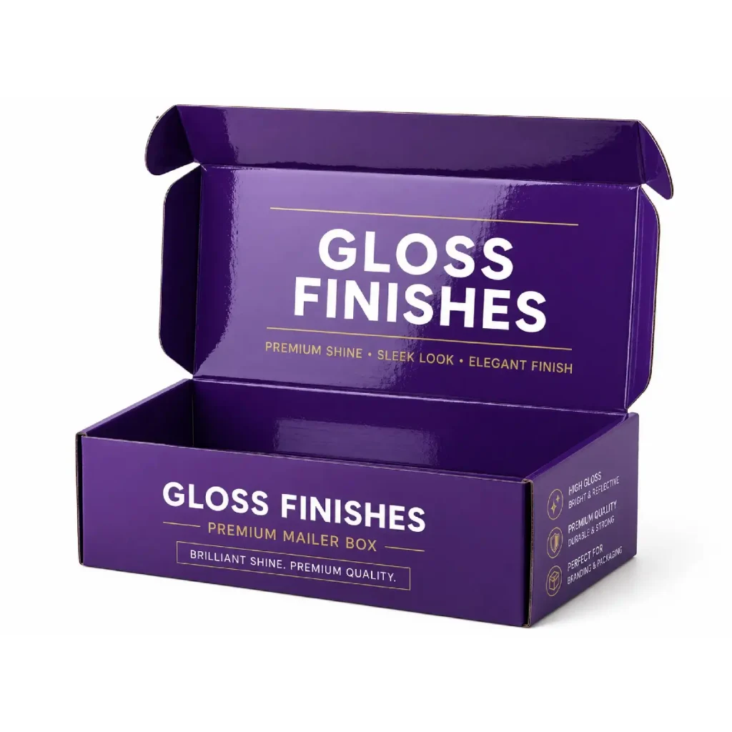 Gloss finish apparel box with a shiny and vibrant surface.