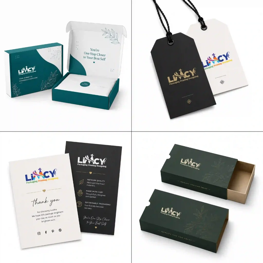 Small business apparel packaging with custom boxes, hang tags, and branded inserts.