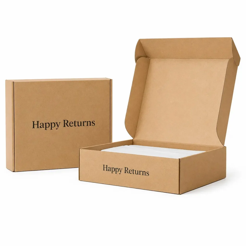 Kraft Happy Returns mailer box for secure apparel packaging and a better unboxing experience.