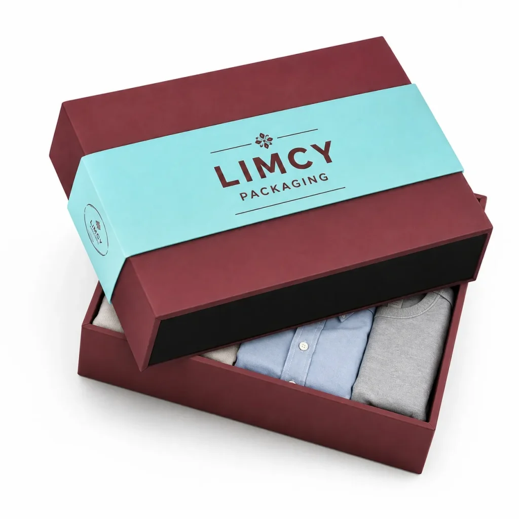 Apparel gift box with a custom belly band for folded clothing